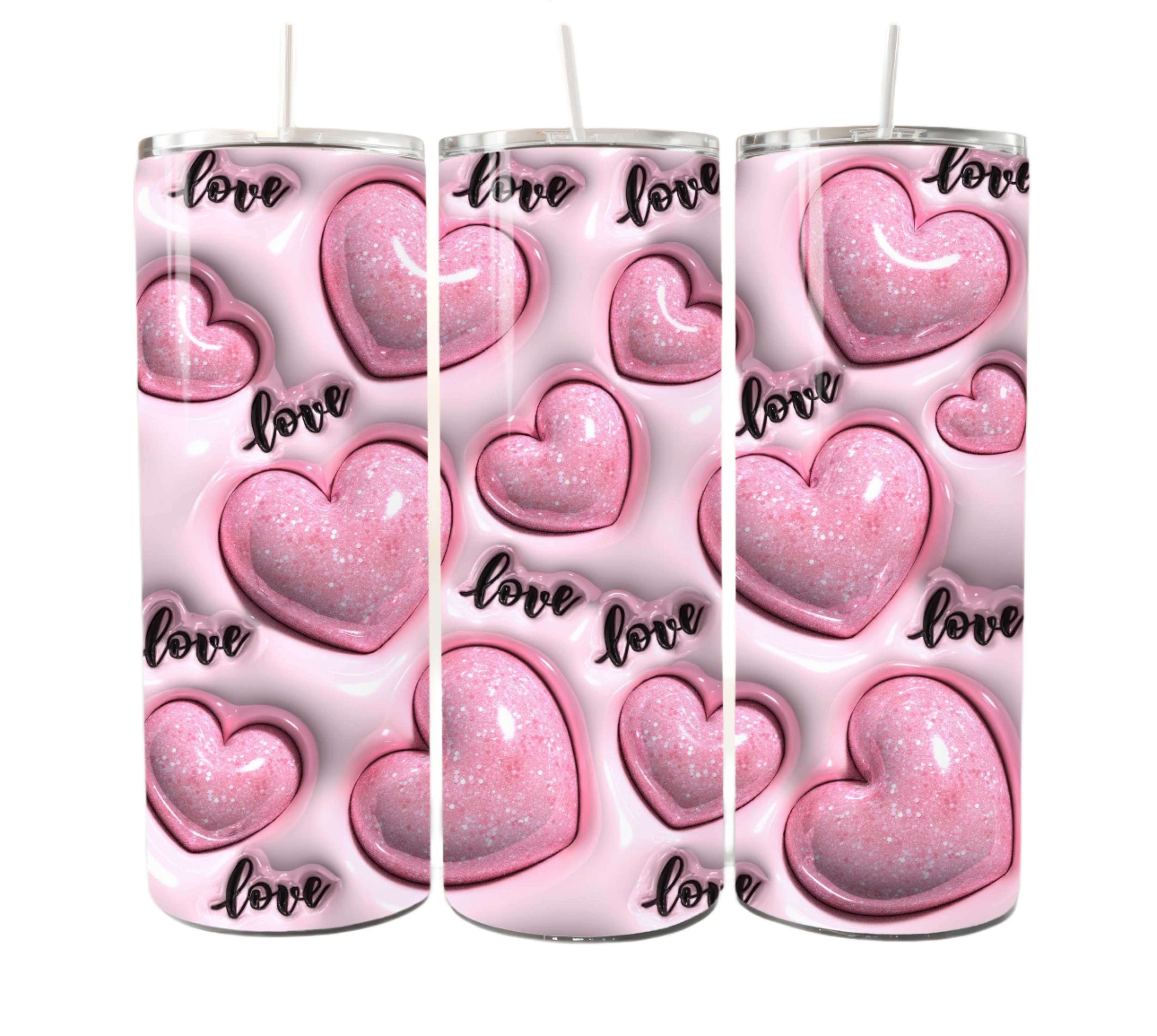 3D Pink Hearts 20 oz Tumbler