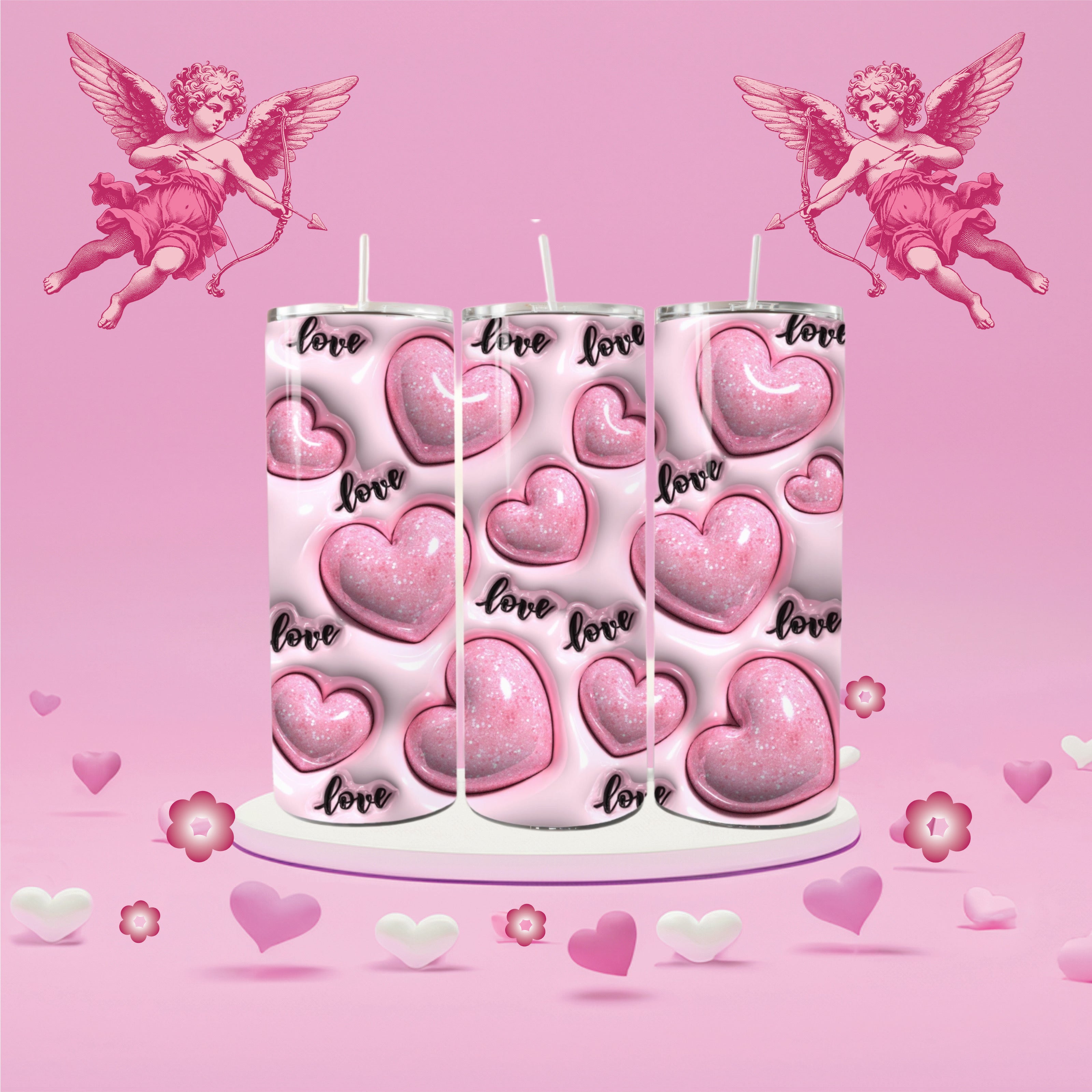 3D Pink Hearts 20 oz Tumbler