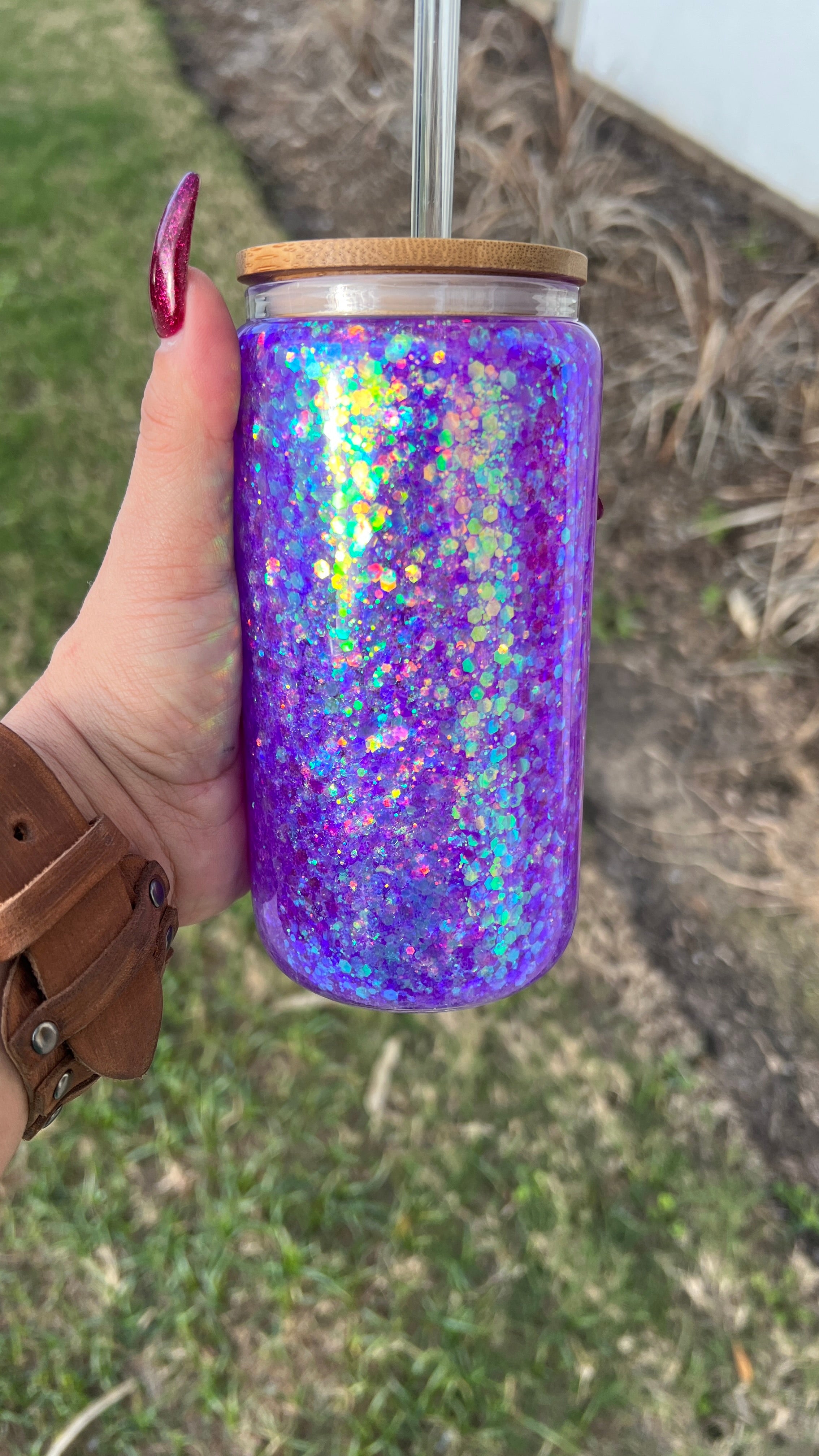 Purple Iridescent Glass Cup