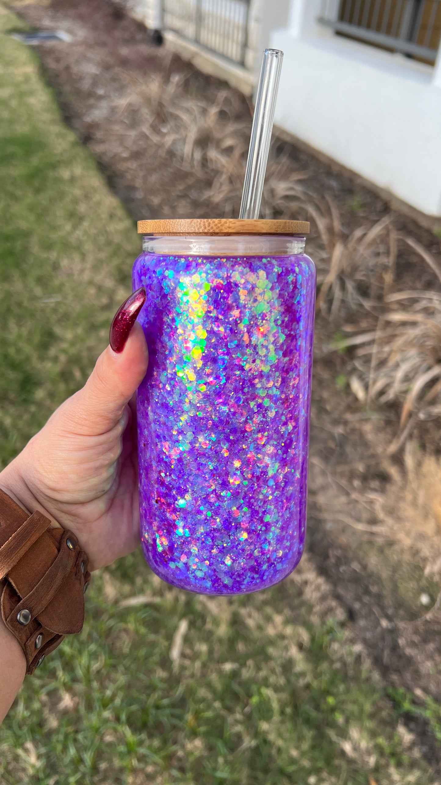 Purple Iridescent Glass Cup